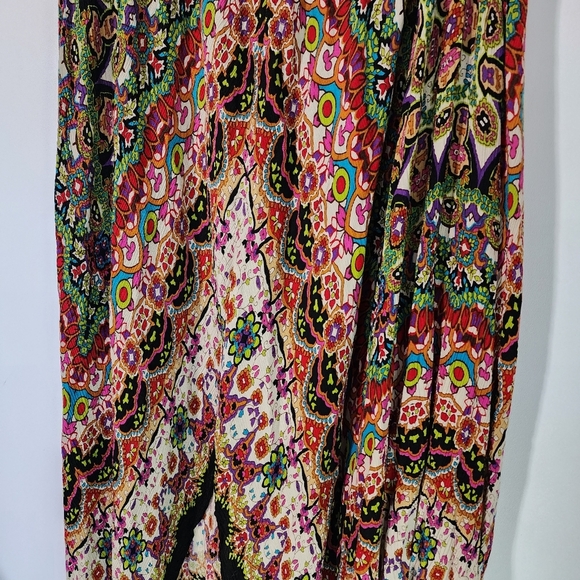 Bohemian multi colored mandala print asymmetrical midi broom skirt - Picture 4 of 10